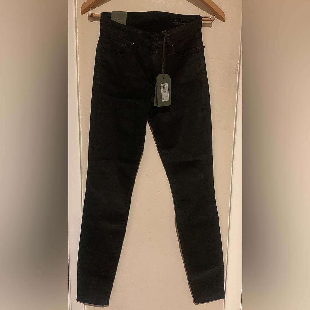 NWT AllSaints Women’s Miller Skinny Mid-Rise Coated Jeans Size 25 Black